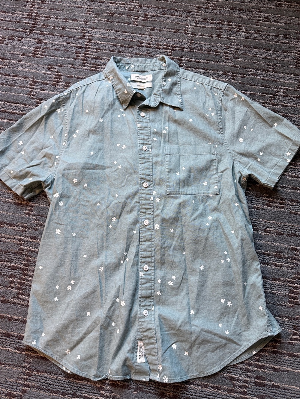 Madewell Men's Sage Green Perfect Fit Short-Sleeve Button Down